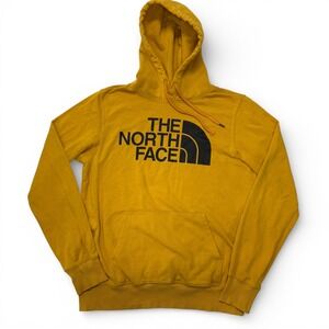 The North Face Mustard Yellow Half Dome Logo Pullover Hoodie Mens Medium *Stains